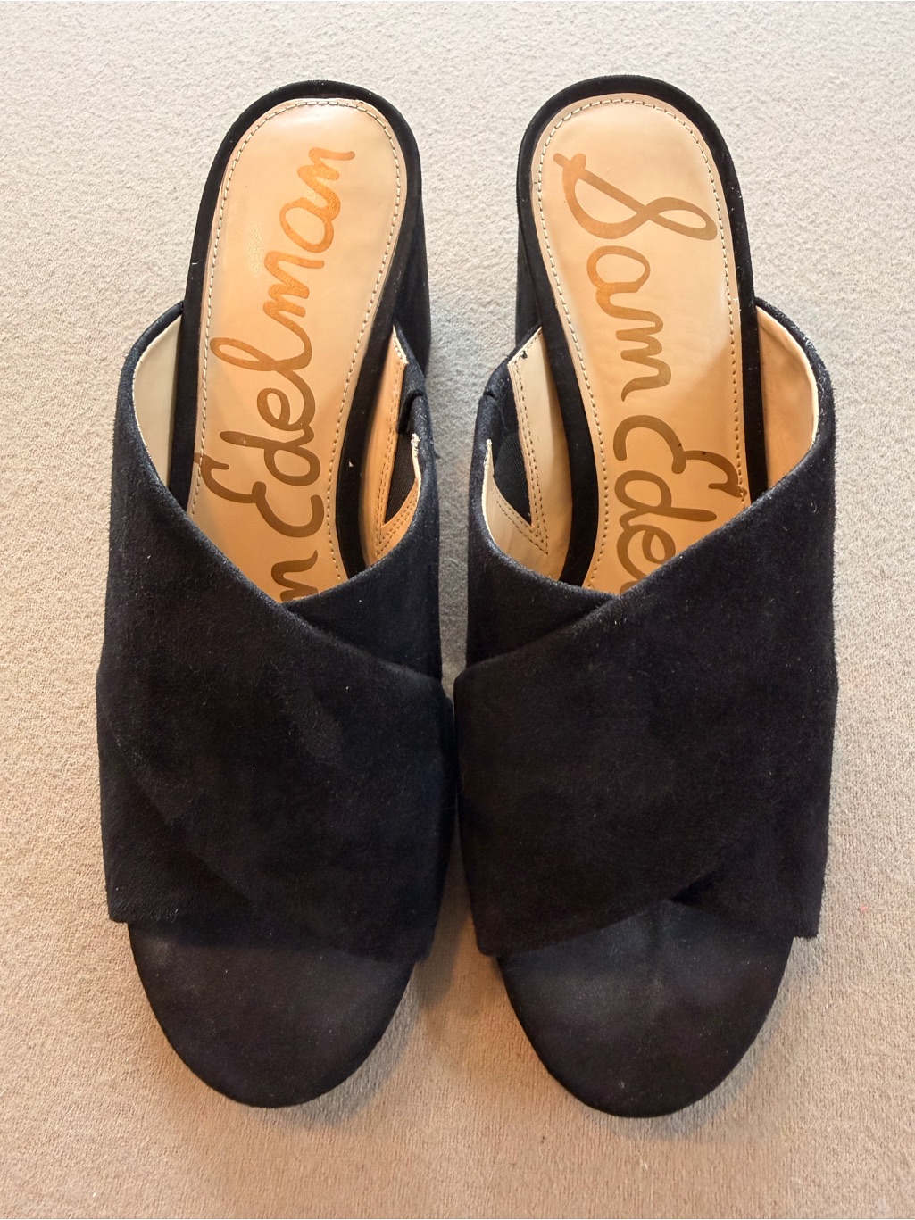 Sam Edelman Stanley Sandals, Black Suede Crisscross Strap And Block Heel Sz 6.5